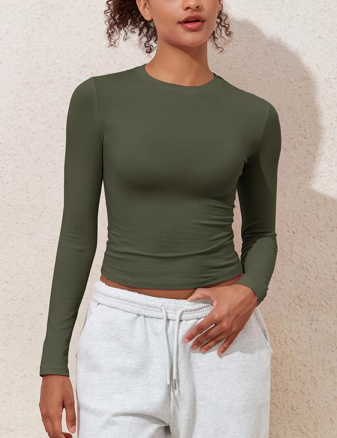 PrettyGuide Women's Cotton Jersey Long Sleeve Shirts Tight Fit Crewneck Crop Tops Basic Fall Going Out Y2K Tops