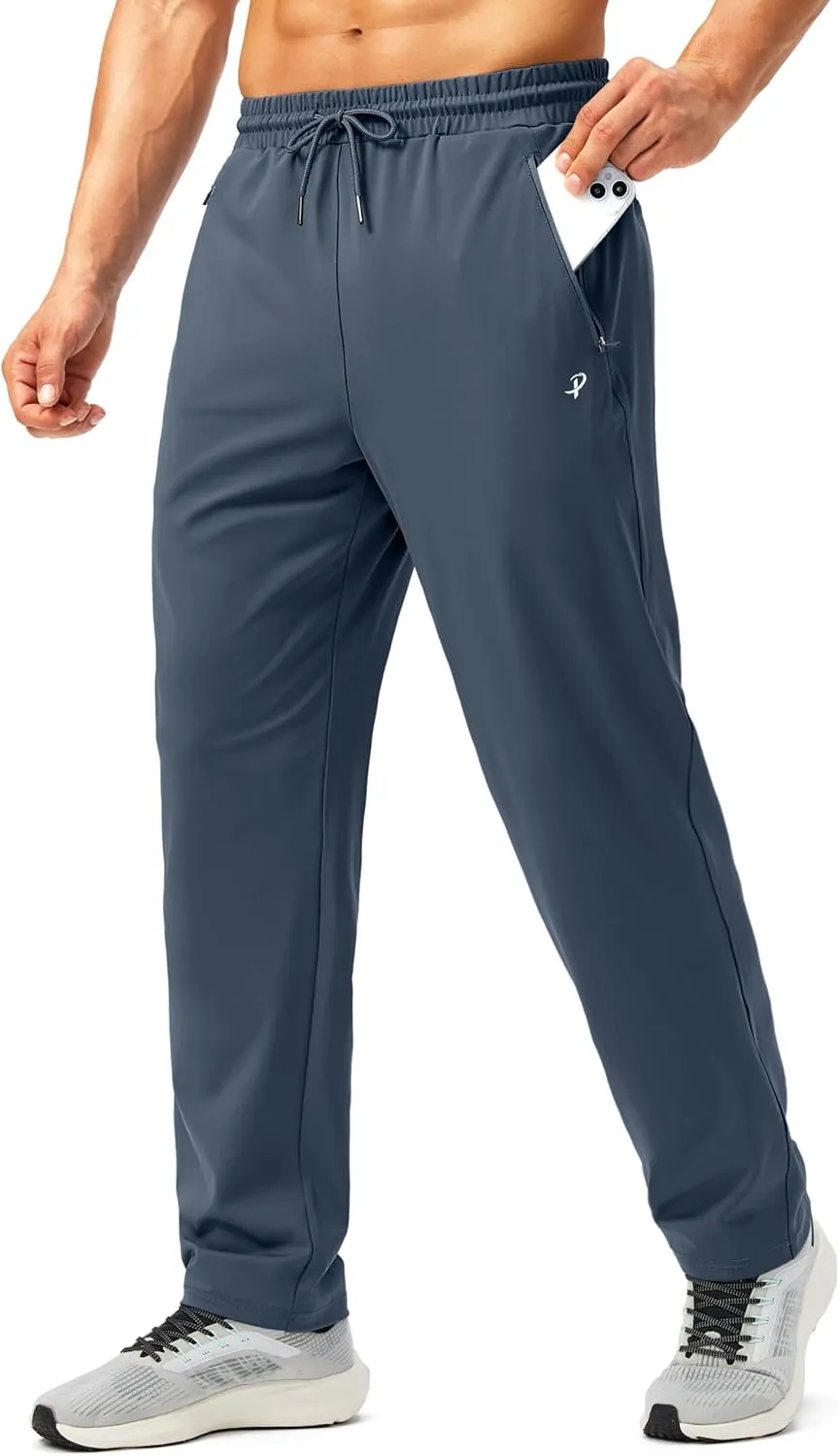 Pudolla Men's Athletic Pants with Zipper Pockets Stretch Workout Sweatpants Lightweight Running Joggers for Men