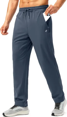 Pudolla Men's Athletic Pants with Zipper Pockets Stretch Workout Sweatpants Lightweight Running Joggers for Men