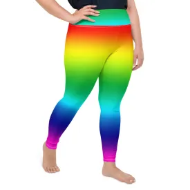 Rainbow Ombre Plus Size Tights, Rainbow Color Print Women's Plus Size Leggings Long Yoga Pants- Made in USA/EU