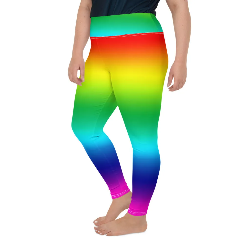 Rainbow Ombre Plus Size Tights, Rainbow Color Print Women's Plus Size Leggings Long Yoga Pants- Made in USA/EU