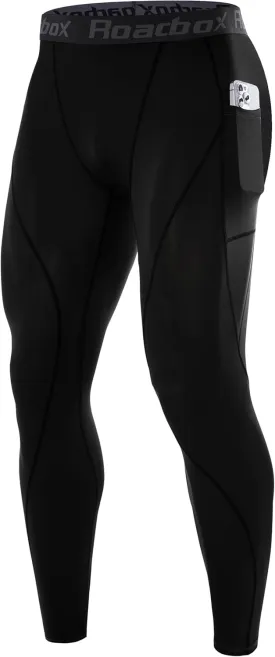 Roadbox 1 or 2 Pack Compression Pants Men, Running Workout Leggings with Pockets, Gym Basketball Athletic Tights Base Layer