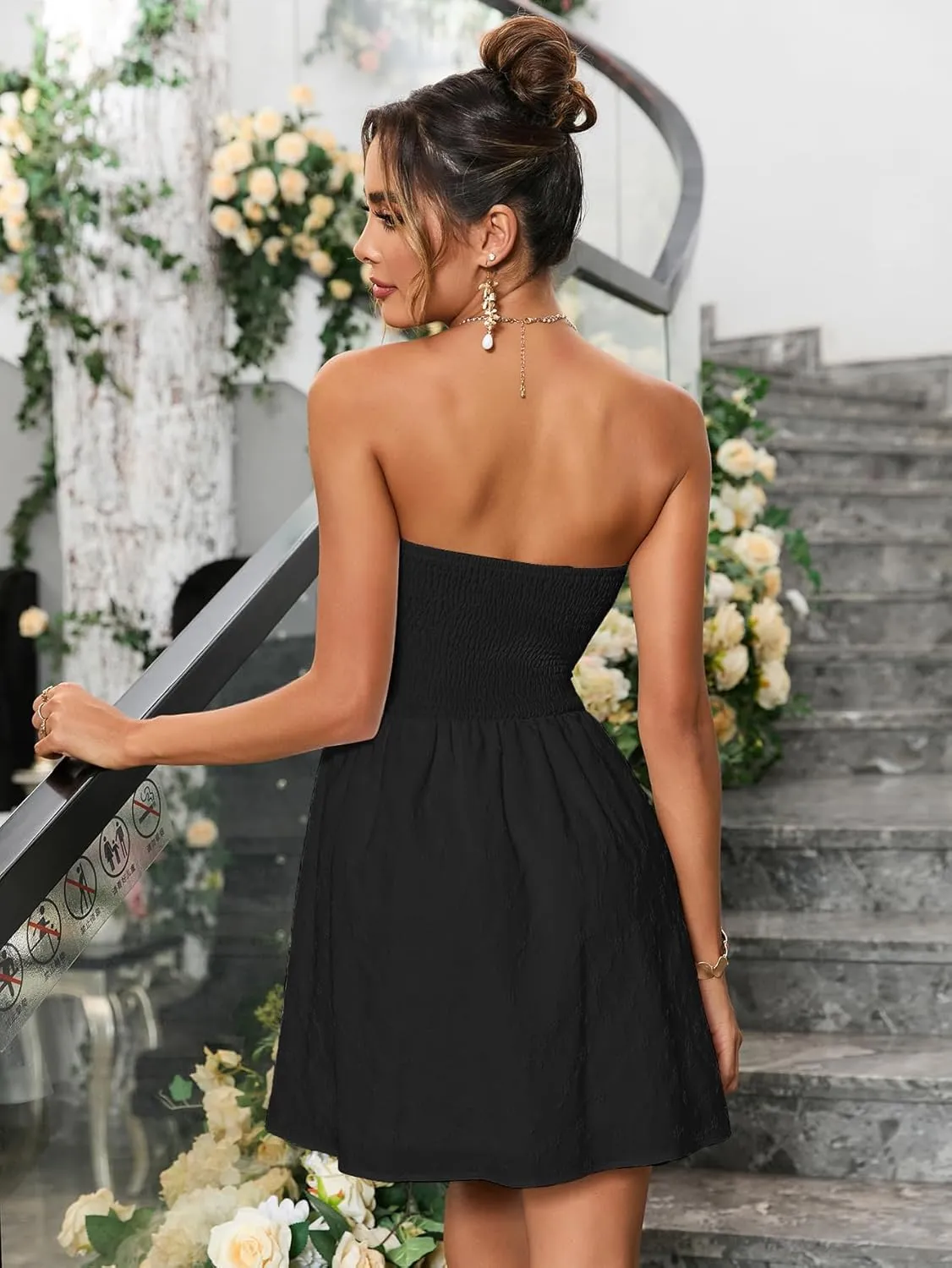 Summer Strapless Mini Dress Sleeveless Smocked Flowy A Line Beach Tube Top Dresses for Women 2025