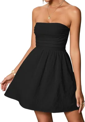 Summer Strapless Mini Dress Sleeveless Smocked Flowy A Line Beach Tube Top Dresses for Women 2025