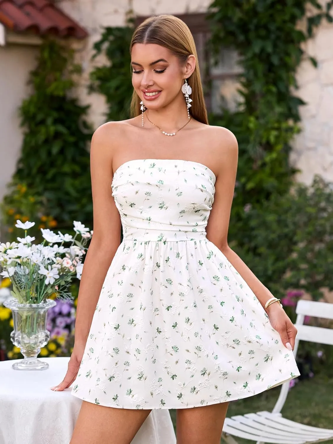 Summer Strapless Mini Dress Sleeveless Smocked Flowy A Line Beach Tube Top Dresses for Women 2025
