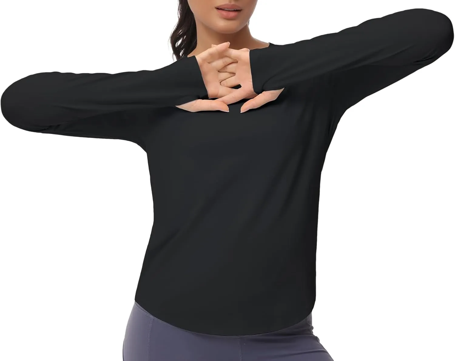 THE GYM PEOPLE Women's Long Sleeve Workout Shirts Athletic Crewneck Hiking Tops with Thumb Hole