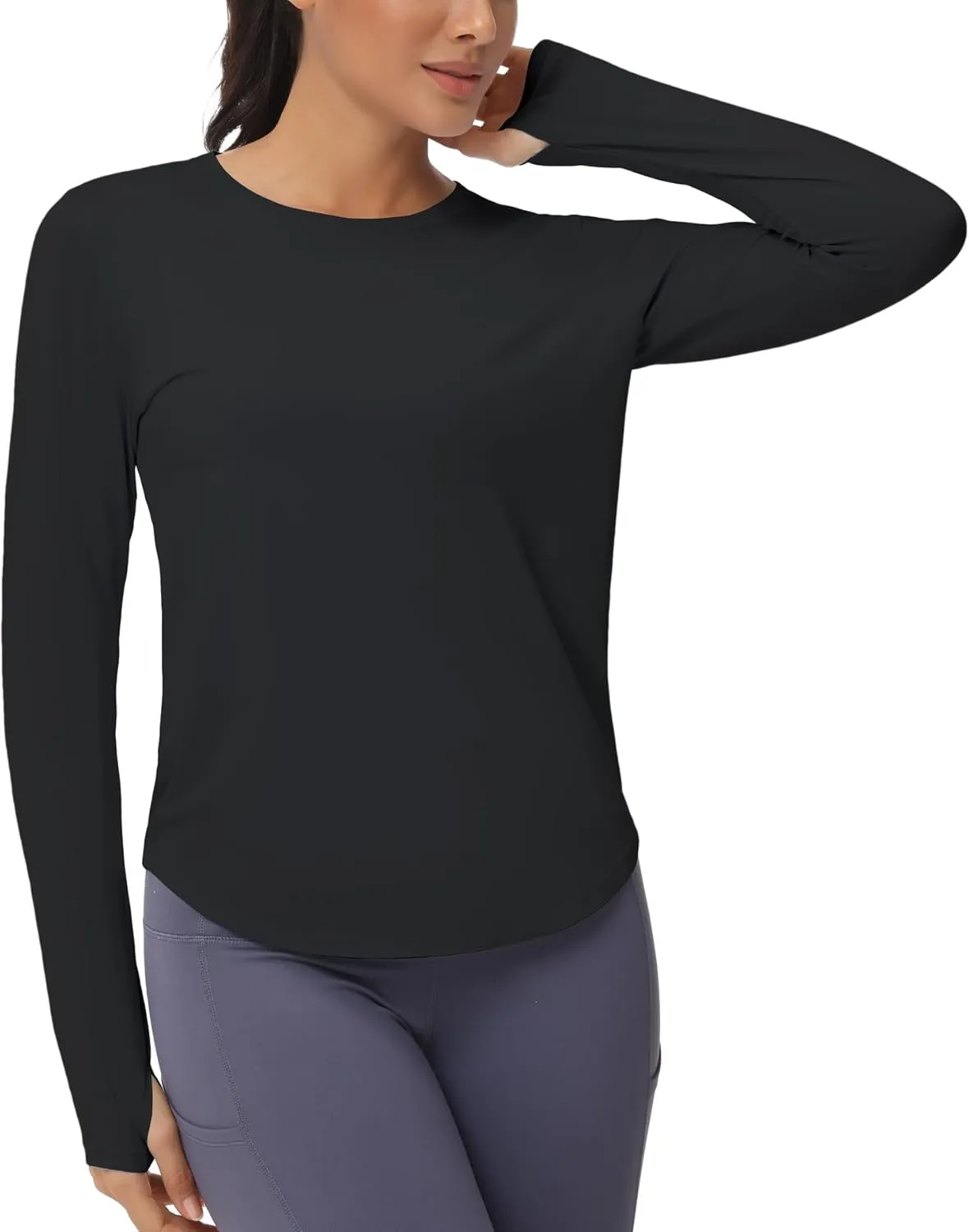 THE GYM PEOPLE Women's Long Sleeve Workout Shirts Athletic Crewneck Hiking Tops with Thumb Hole