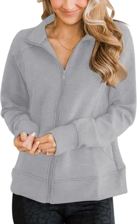 Vivitulip Womens Full Zip Up Athletic Jacket Long Sleeve Lightweight Pocketed Workout Coat Tops with Thumb Holes
