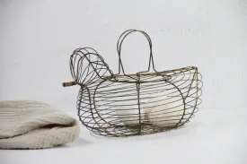Wire Egg Basket Vintage | Brass Tone Bird-Gathering