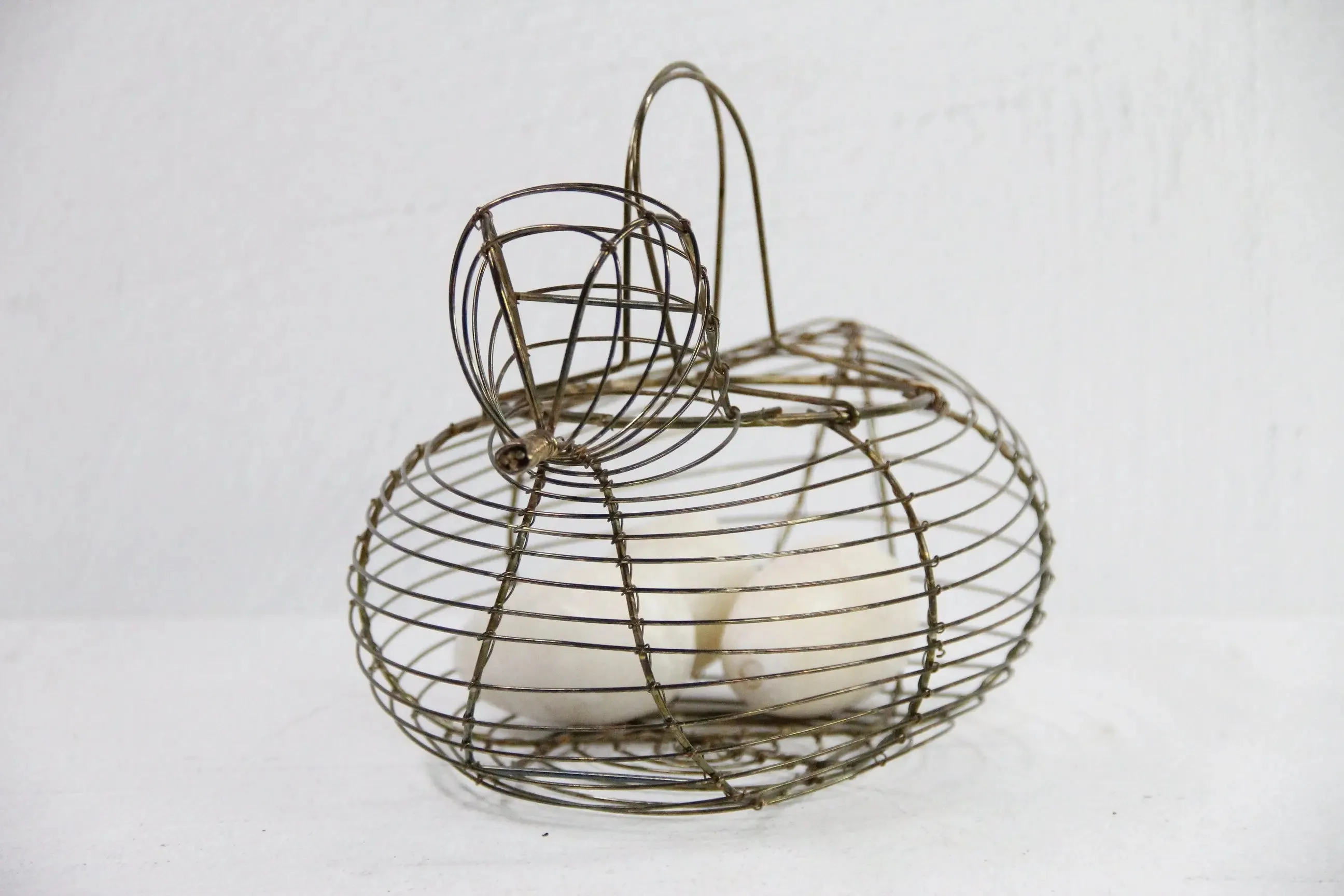 Wire Egg Basket Vintage | Brass Tone Bird-Gathering