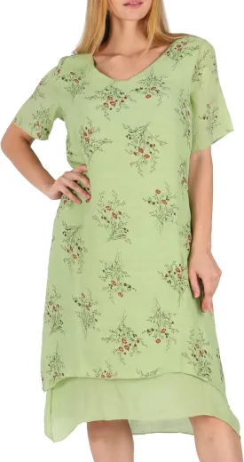 Women Casual Boho Floral Print Layers Cotton Linen Dress Irregular Bottom Loose Sundress