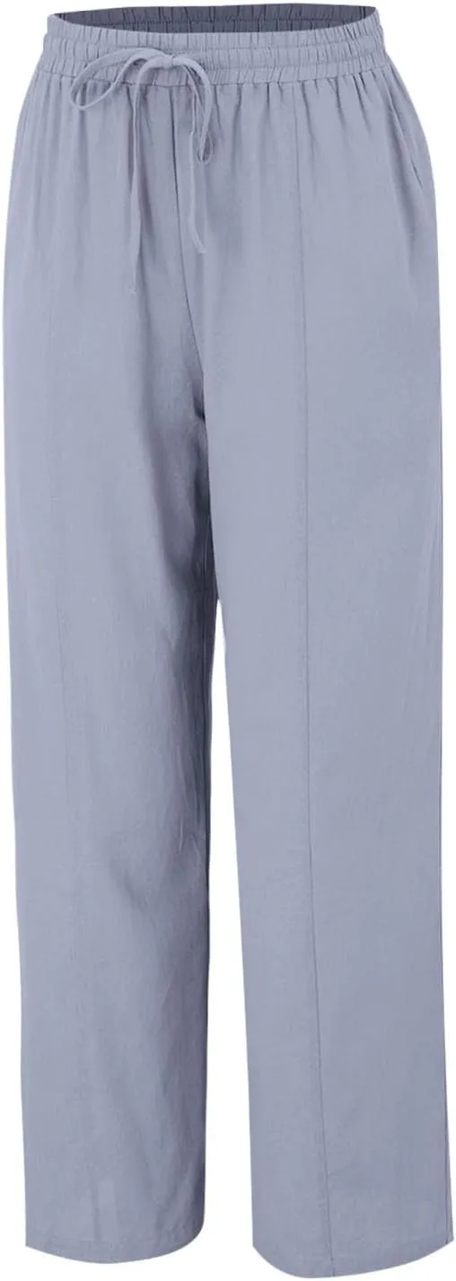 Women Cotton Linen Drawstring Pants Trendy Elastic High Waisted Beach Athletic Sweatpants Work Dressy Casual Trousers