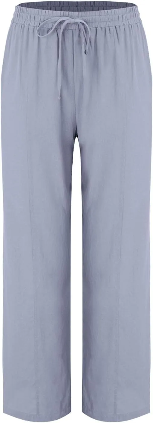 Women Cotton Linen Drawstring Pants Trendy Elastic High Waisted Beach Athletic Sweatpants Work Dressy Casual Trousers