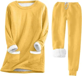 Women Sherpa Fleece Lined Sweatsuit with Pants Sets Winter Warm Crewneck Tops Joggers 2 Piece Outfit Tracksuits