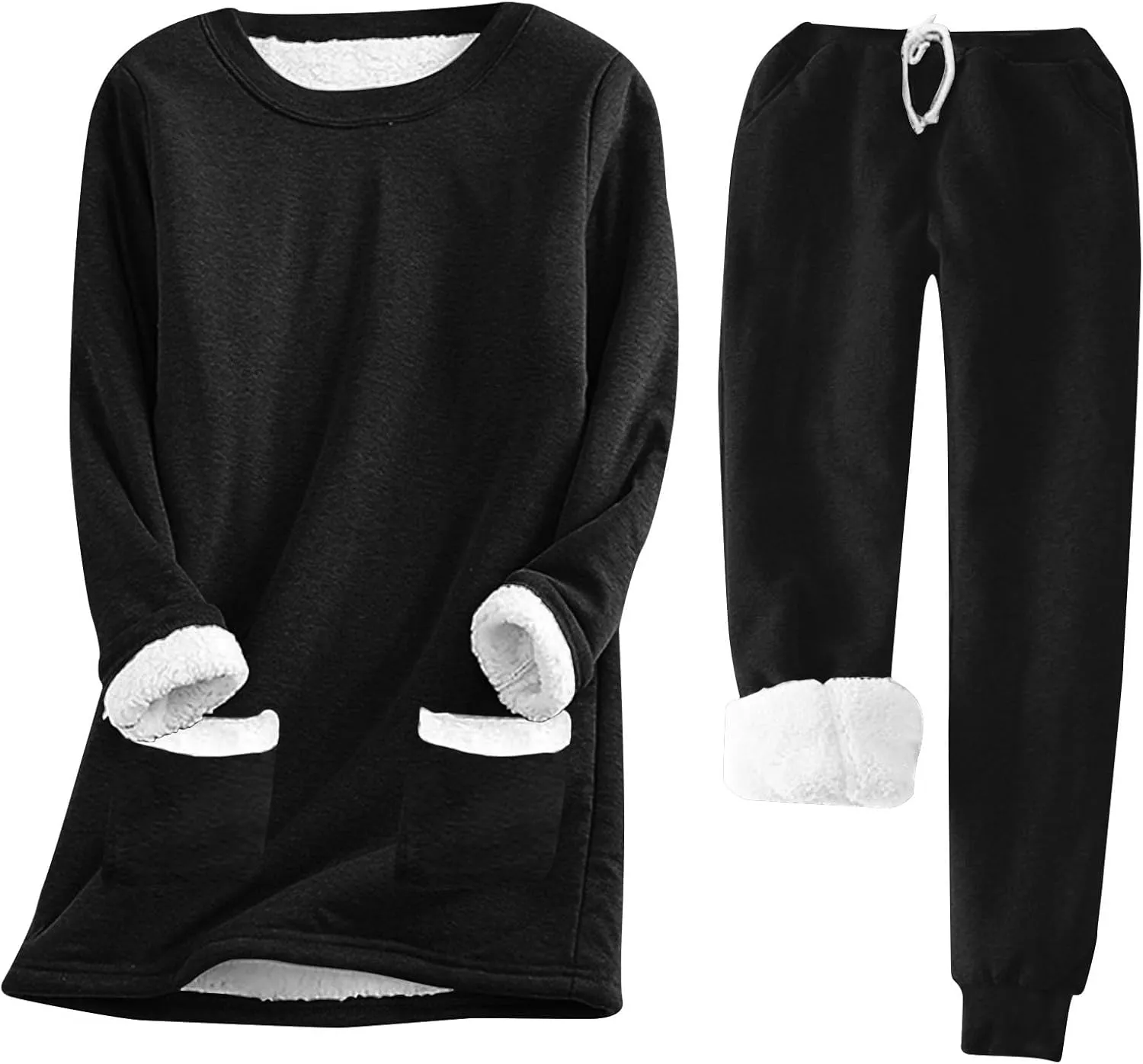 Women Sherpa Fleece Lined Sweatsuit with Pants Sets Winter Warm Crewneck Tops Joggers 2 Piece Outfit Tracksuits