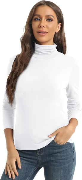 Women's Casual Long Sleeve Turtleneck Tops Slim Fitted Lightweight Base Layer Shirts